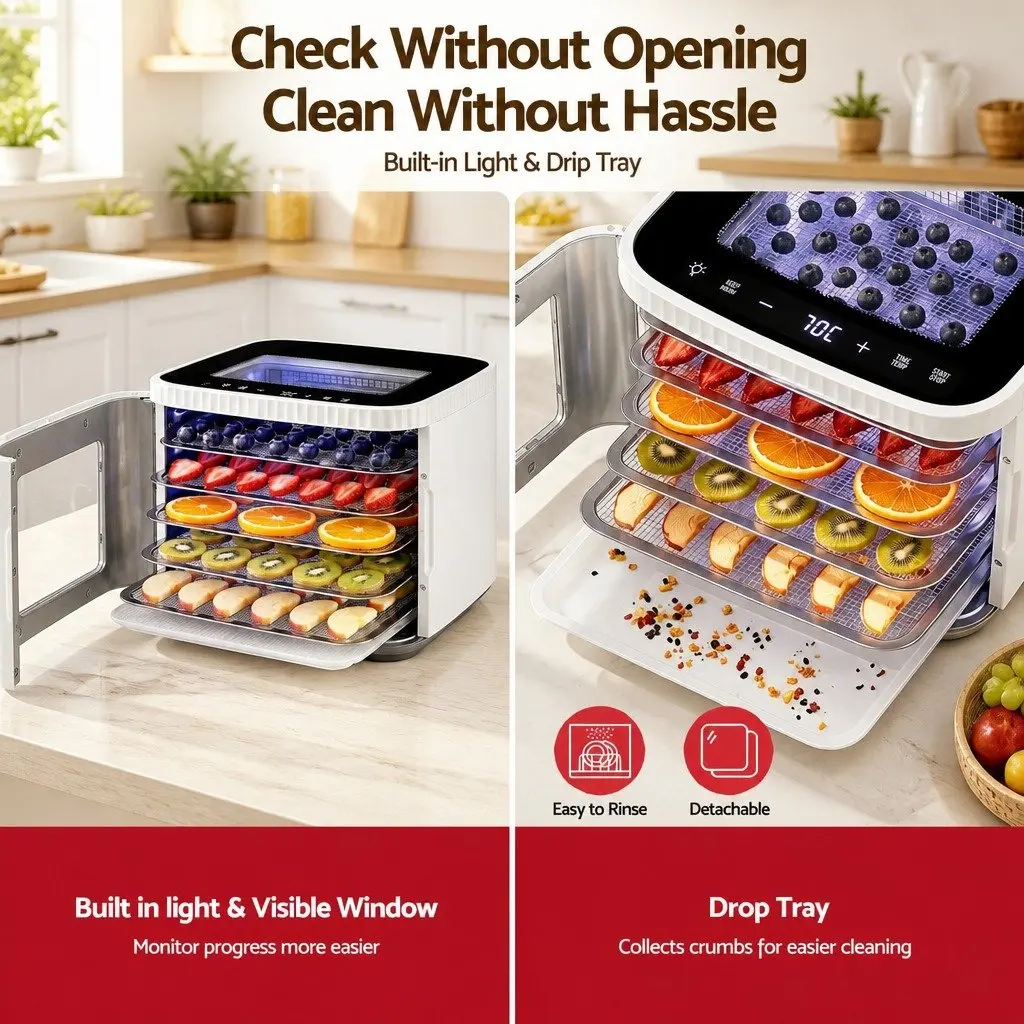 Food Dehydrator Machine Stainless Steel 5 Tray Compact Benchtop White
