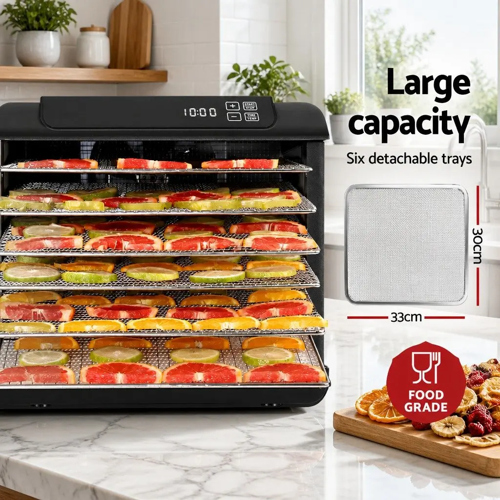 Food Dehydrator Stainless Steel 6 Trays Black
