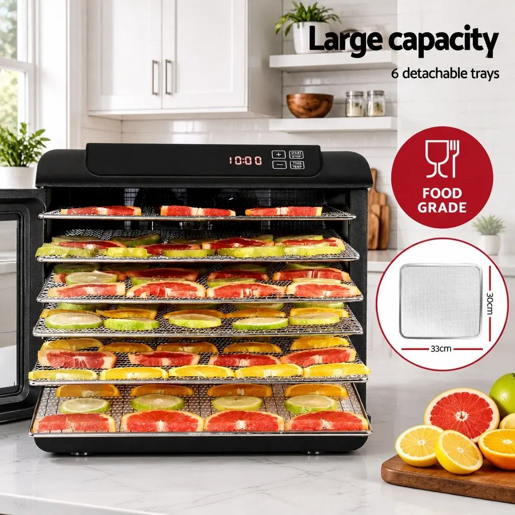 Food Dehydrator Stainless Steel 6 Tray Digital Adjustable Temperature Silver