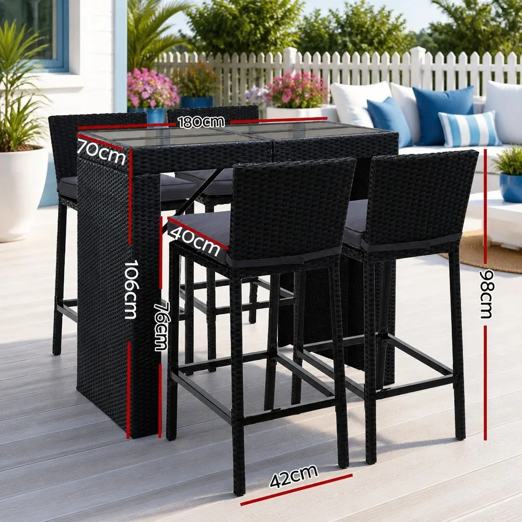 Outdoor Bar Set Wicker 5 Piece Dining Table Stools Black