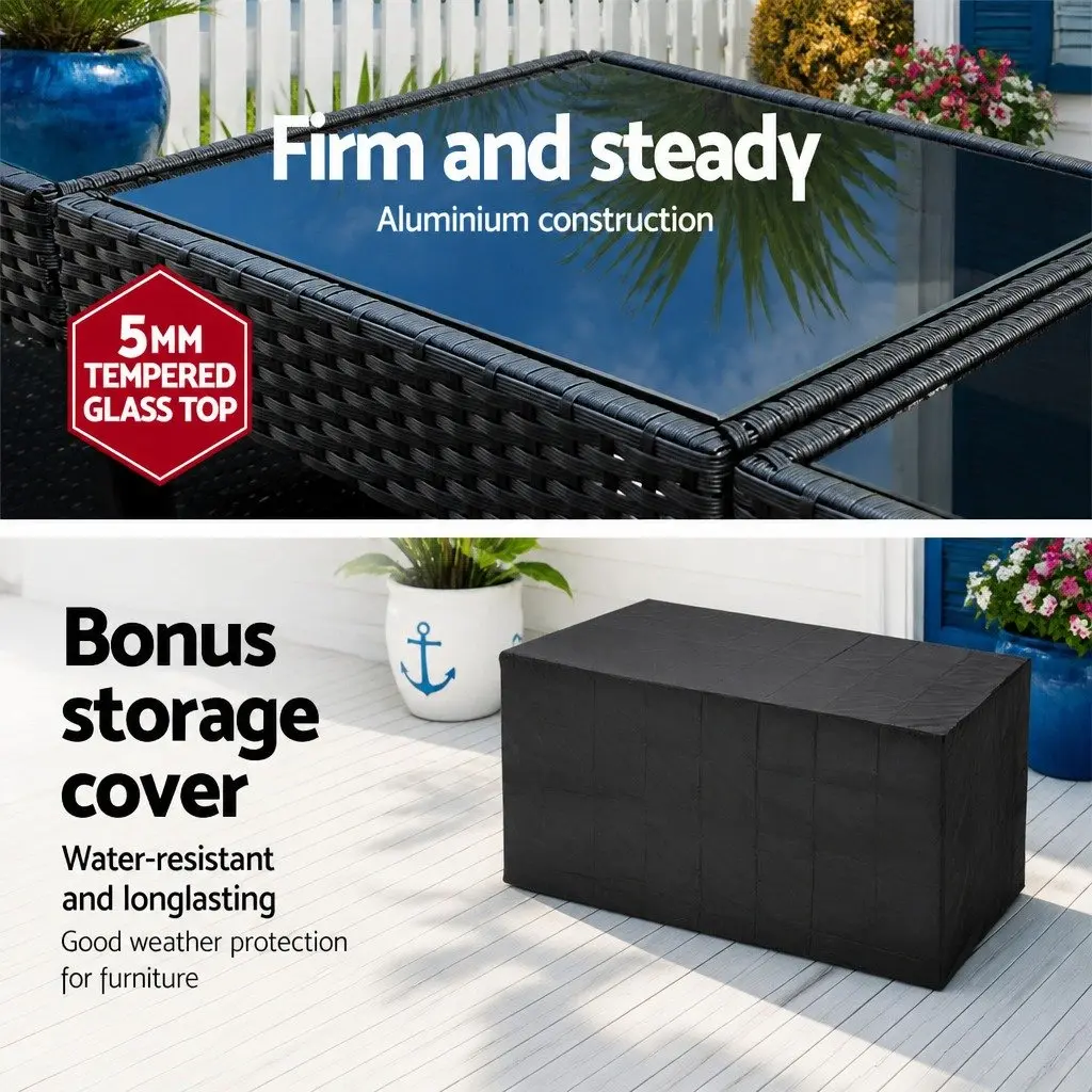 Outdoor Bar Set Wicker 5 Piece Dining Table Stools Black