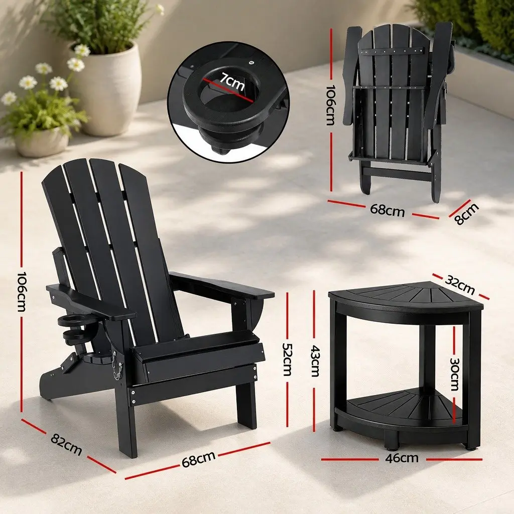 Foldable Adirondack Chair and Table Set Black