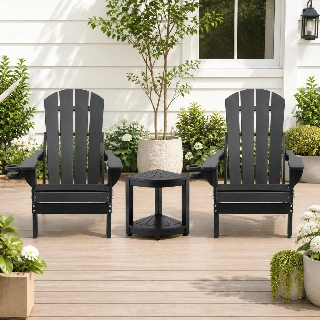 Foldable Adirondack Chair and Table Set Black