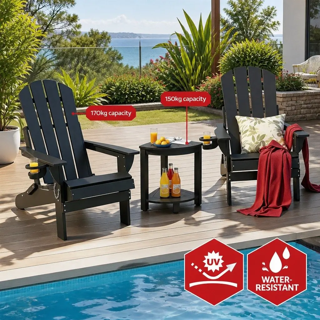 Foldable Adirondack Chair and Table Set Black
