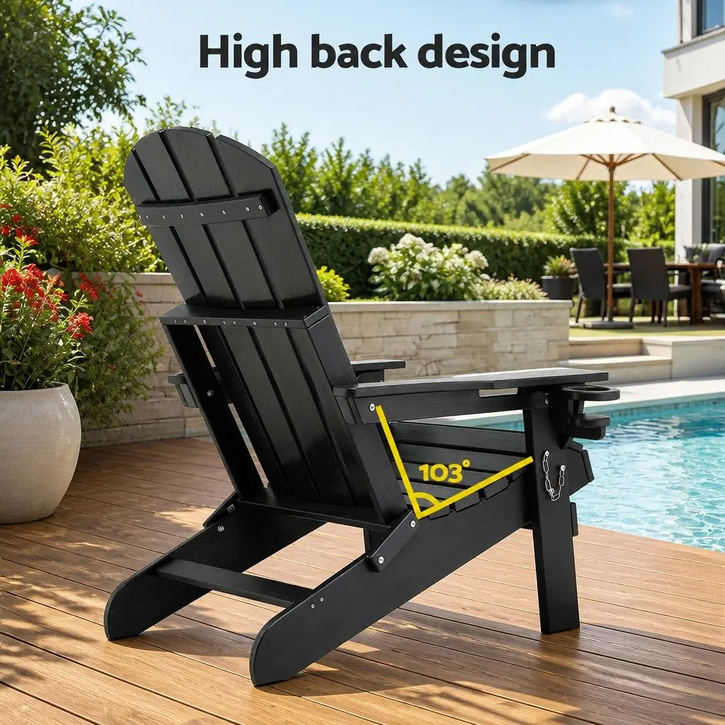 Foldable Adirondack Chair and Table Set Black