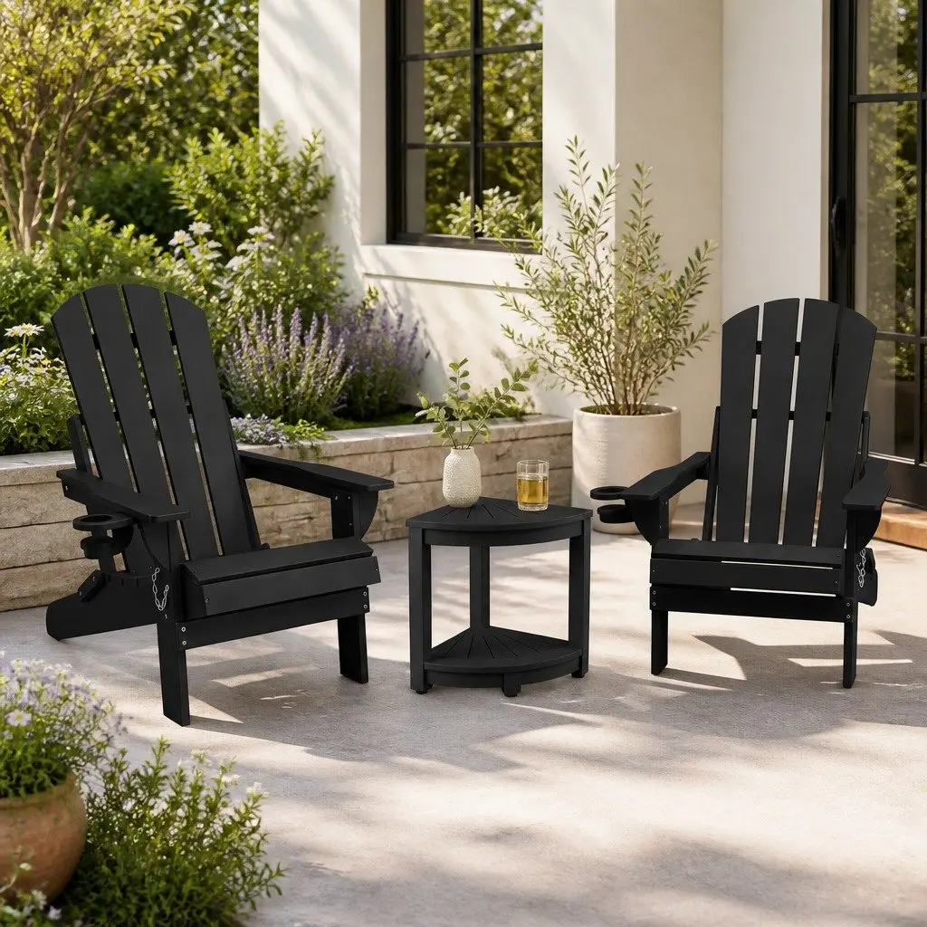 Foldable Adirondack Chair and Table Set Black