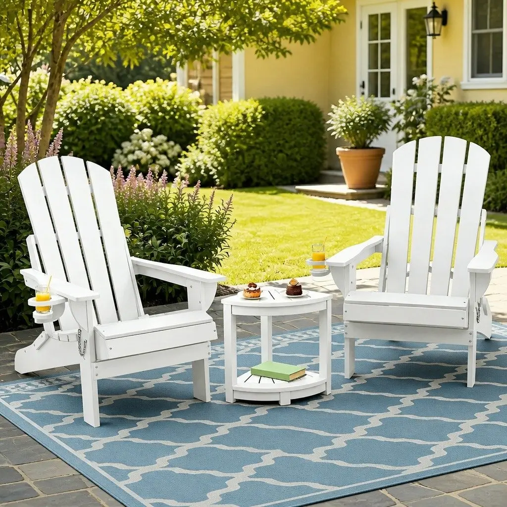 Folding Adirondack Chair and Table Set White
