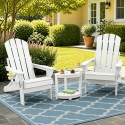 Premium Folding Adirondack Chair and Table Set White