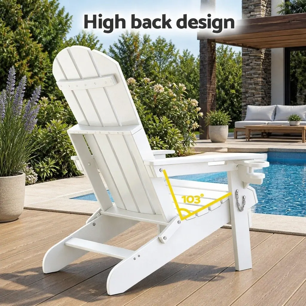 Outdoor Adirondack Folding Chair and Table Set HDPE White 3 Piece