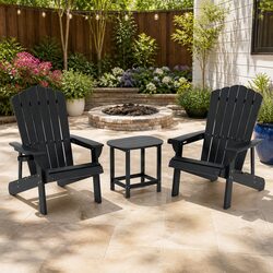 Outdoor Adirondack Chair and Table Set 3-Piece Lounge Patio Furniture Black