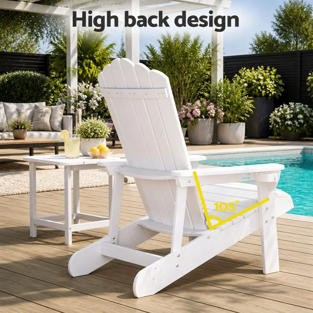 Adirondack Chairs Side Table Set HDPE Outdoor Furniture White 3 Piece