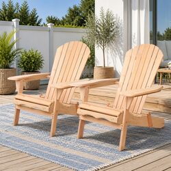 Set of 2 Foldable Wooden Adirondack Chairs for Outdoor Use