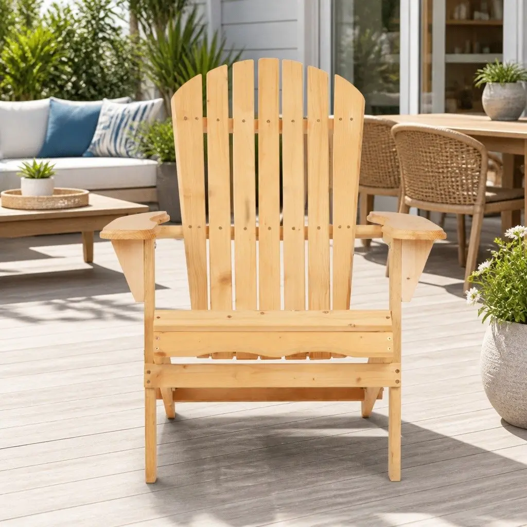 Adirondack Chair Wooden Foldable Light Wood Tone Outdoor Furniture