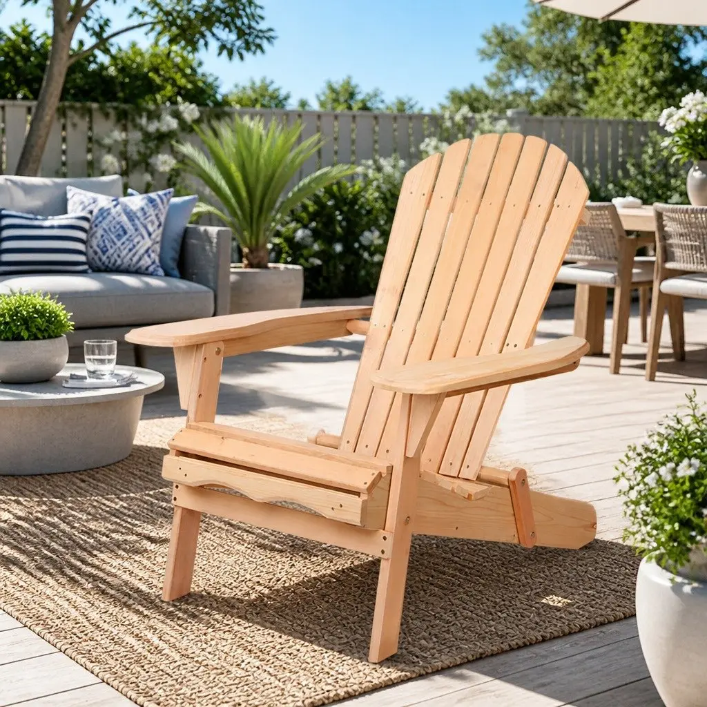 Adirondack Chair Wooden Foldable Light Wood Tone Outdoor Furniture