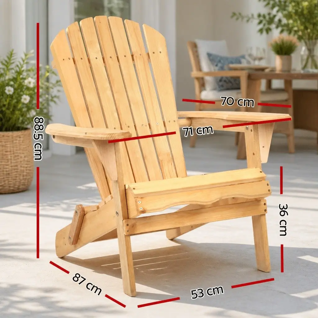 Adirondack Chair Wooden Foldable Light Wood Tone Outdoor Furniture