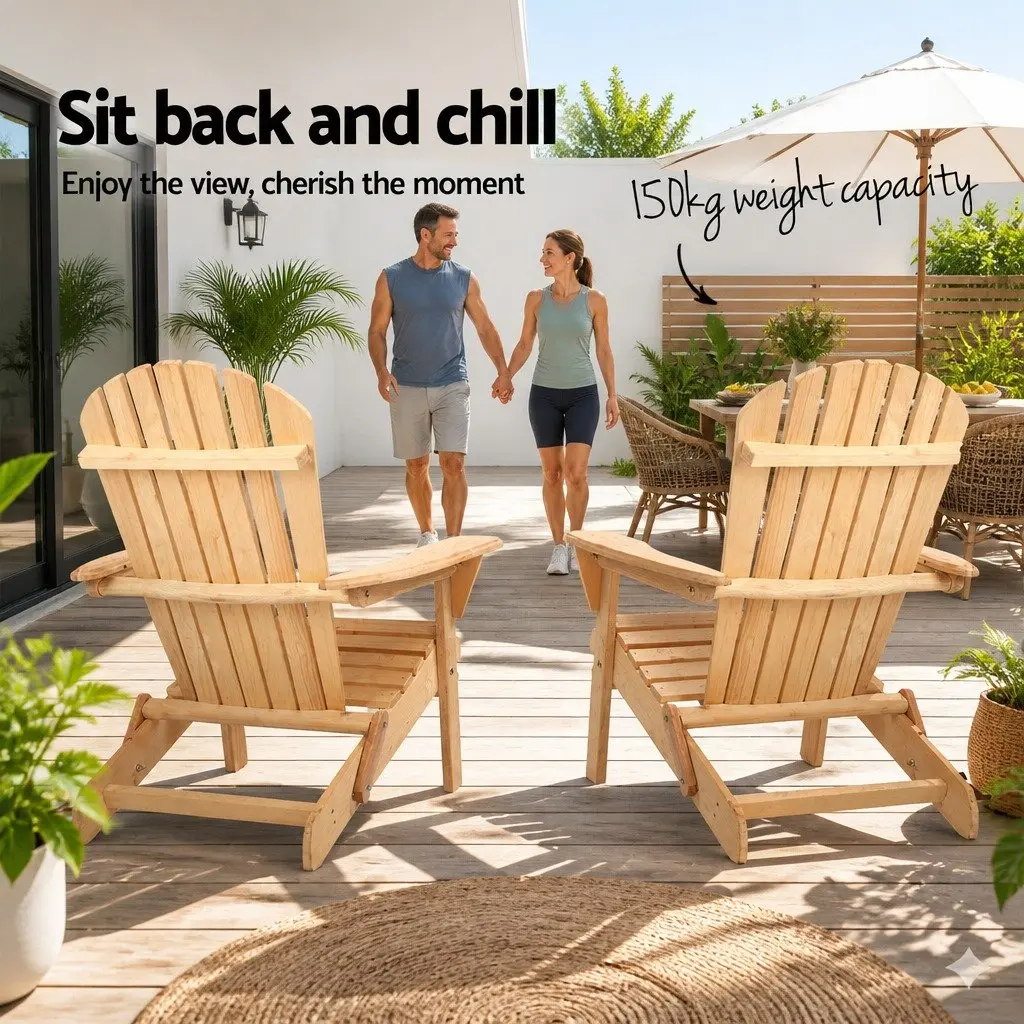 Adirondack Chair Wooden Foldable Light Wood Tone Outdoor Furniture