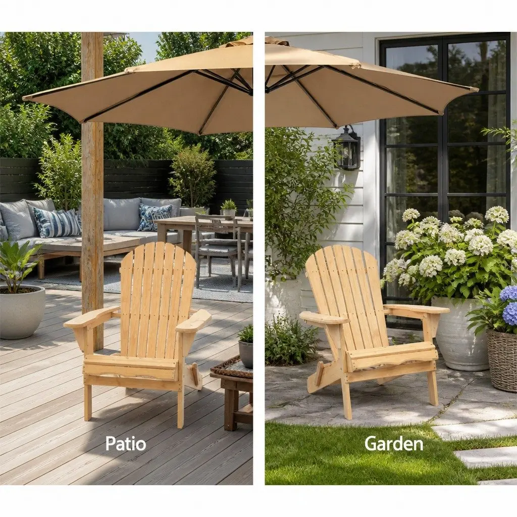 Adirondack Chair Wooden Foldable Light Wood Tone Outdoor Furniture