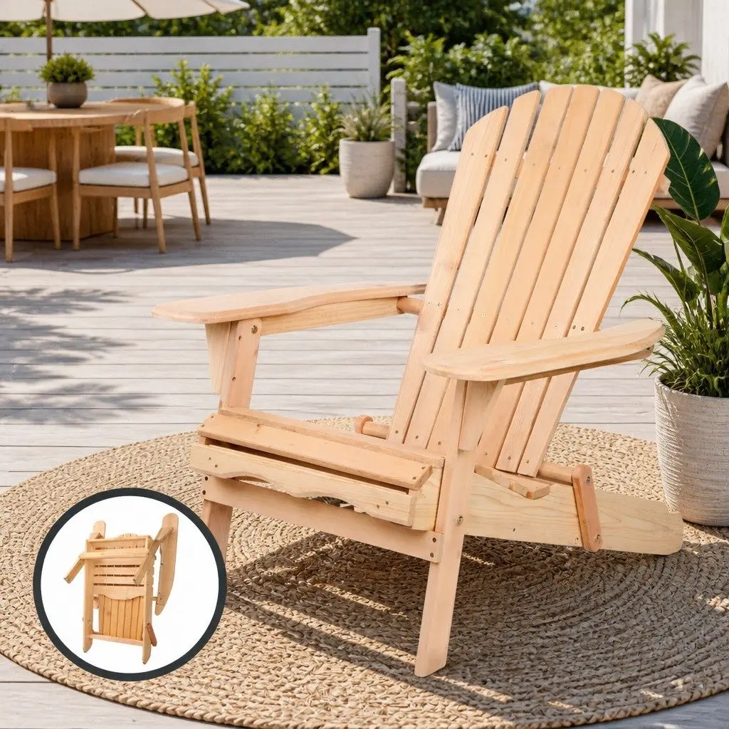 Adirondack Chair Wooden Foldable Light Wood Tone Outdoor Furniture
