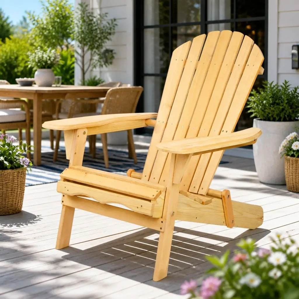 Adirondack Chair Wooden Foldable Light Wood Tone Outdoor Furniture