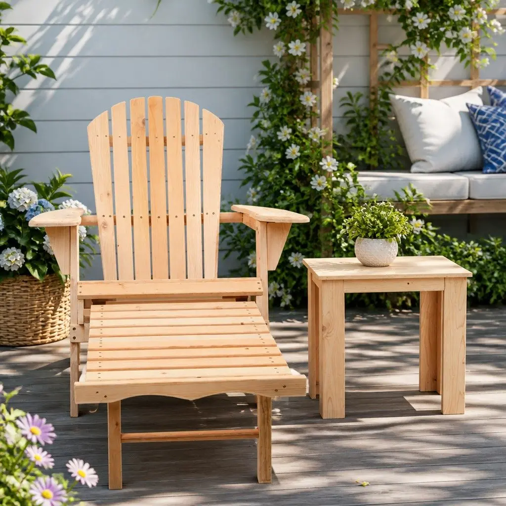 Adirondack Chair and Table Set for Outdoor Relaxation