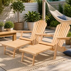 Wooden Adirondack Chairs with Ottoman for Outdoor Comfort