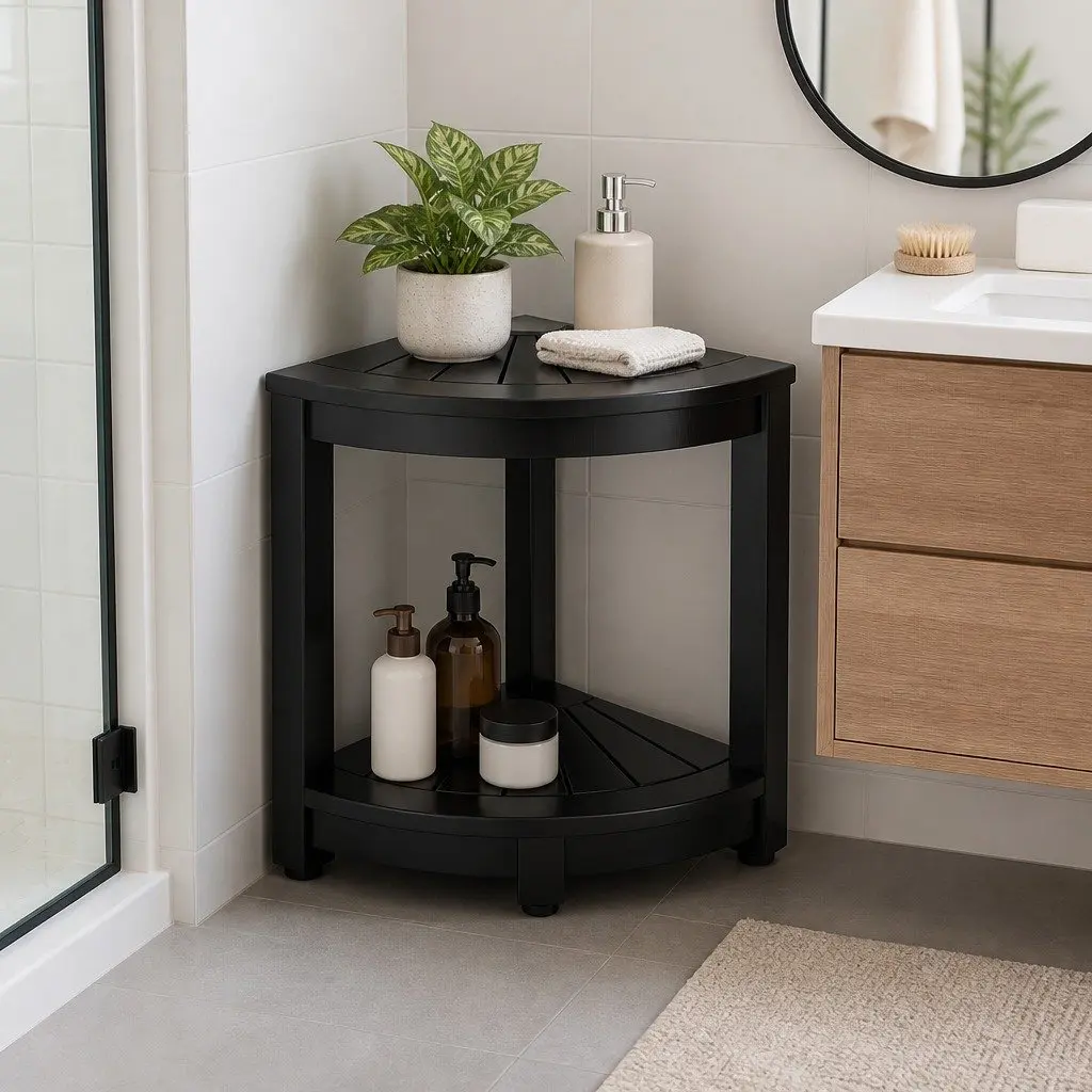 Corner Shower Stool Bench & Storage Table