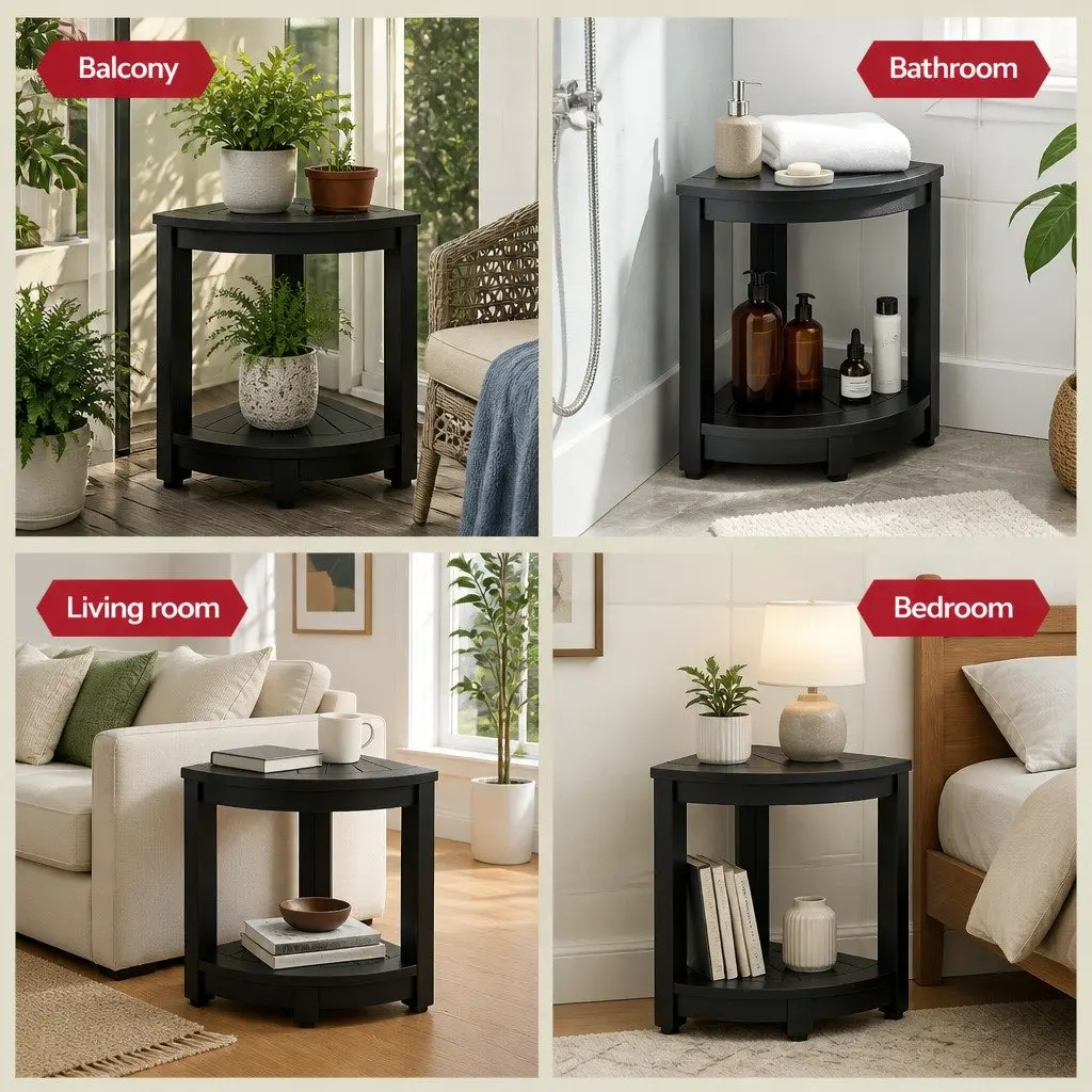 Corner Shower Stool Bench Side Table HDPE 46 x 32 x 43 cm Black
