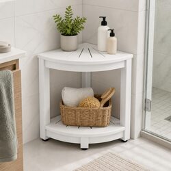 White Corner Shower Stool Side Table Storage Bench Seat Outdoor Indoor Furniture