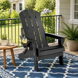 Black Folding Adirondack Chair for Outdoor Comfort