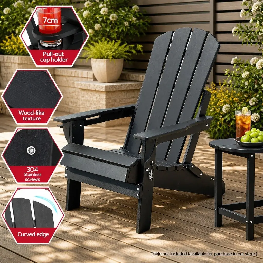 Outdoor Chair HDPE Black 68 x 82 x 106cm