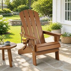 Brown Folding Adirondack Chair for Outdoor Relaxation