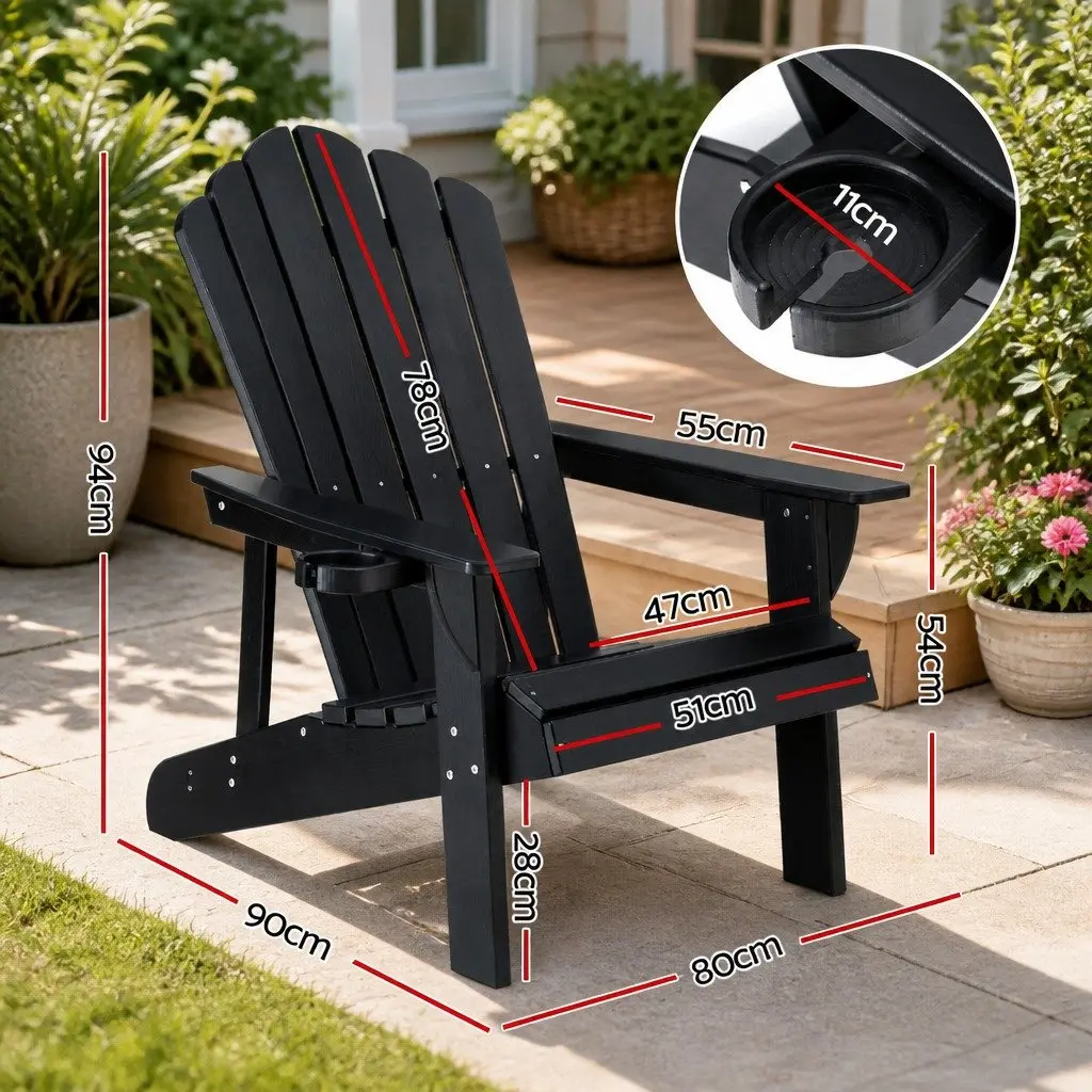 Adirondack Chair HDPE Black Outdoor 80 x 90 x 94cm