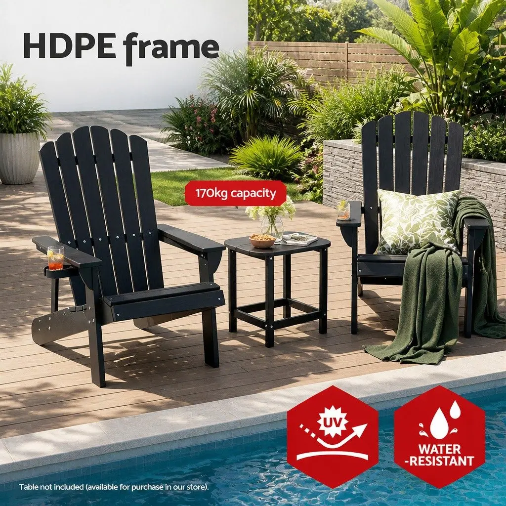 Adirondack Chair HDPE Black Outdoor 80 x 90 x 94cm