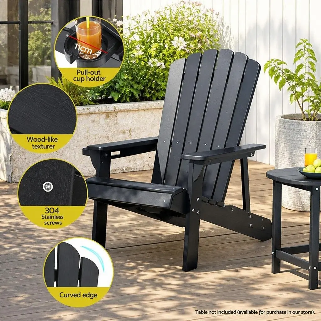 Adirondack Chair HDPE Black Outdoor 80 x 90 x 94cm