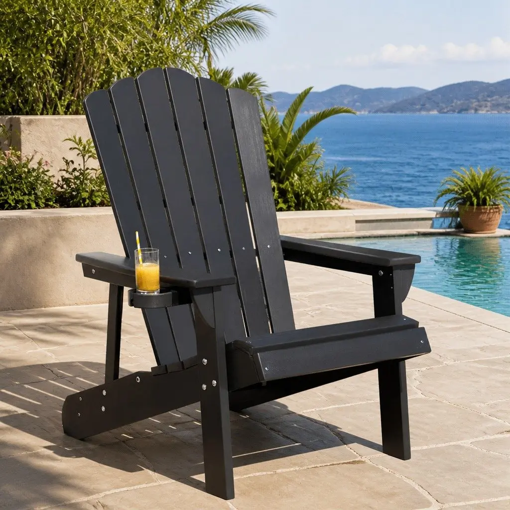 Adirondack Chair HDPE Black Outdoor 80 x 90 x 94cm