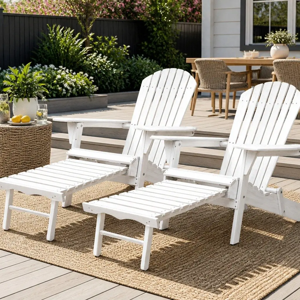2PC Adirondack Wood Lounge Set with Footstool