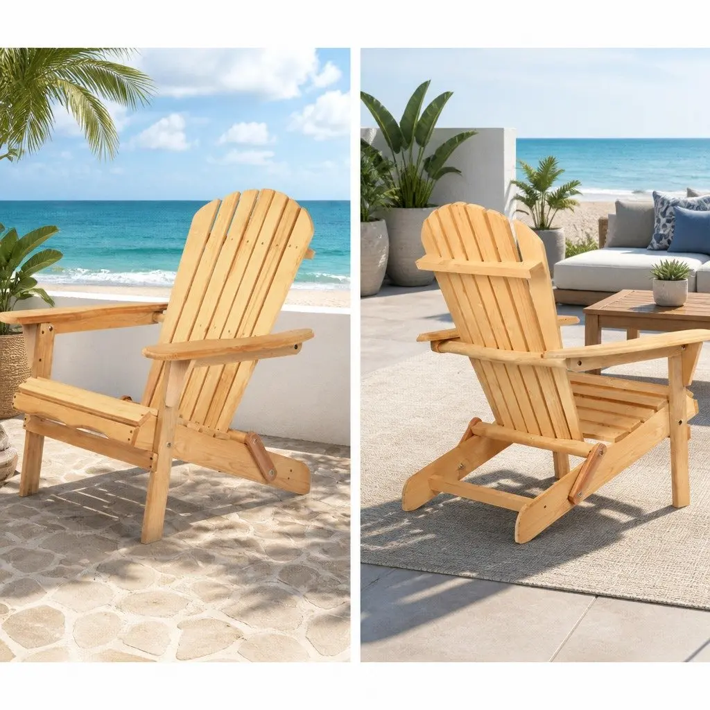 Adirondack Outdoor Table and Chairs Set Wooden Foldable Light Wood Tone 3 Piece