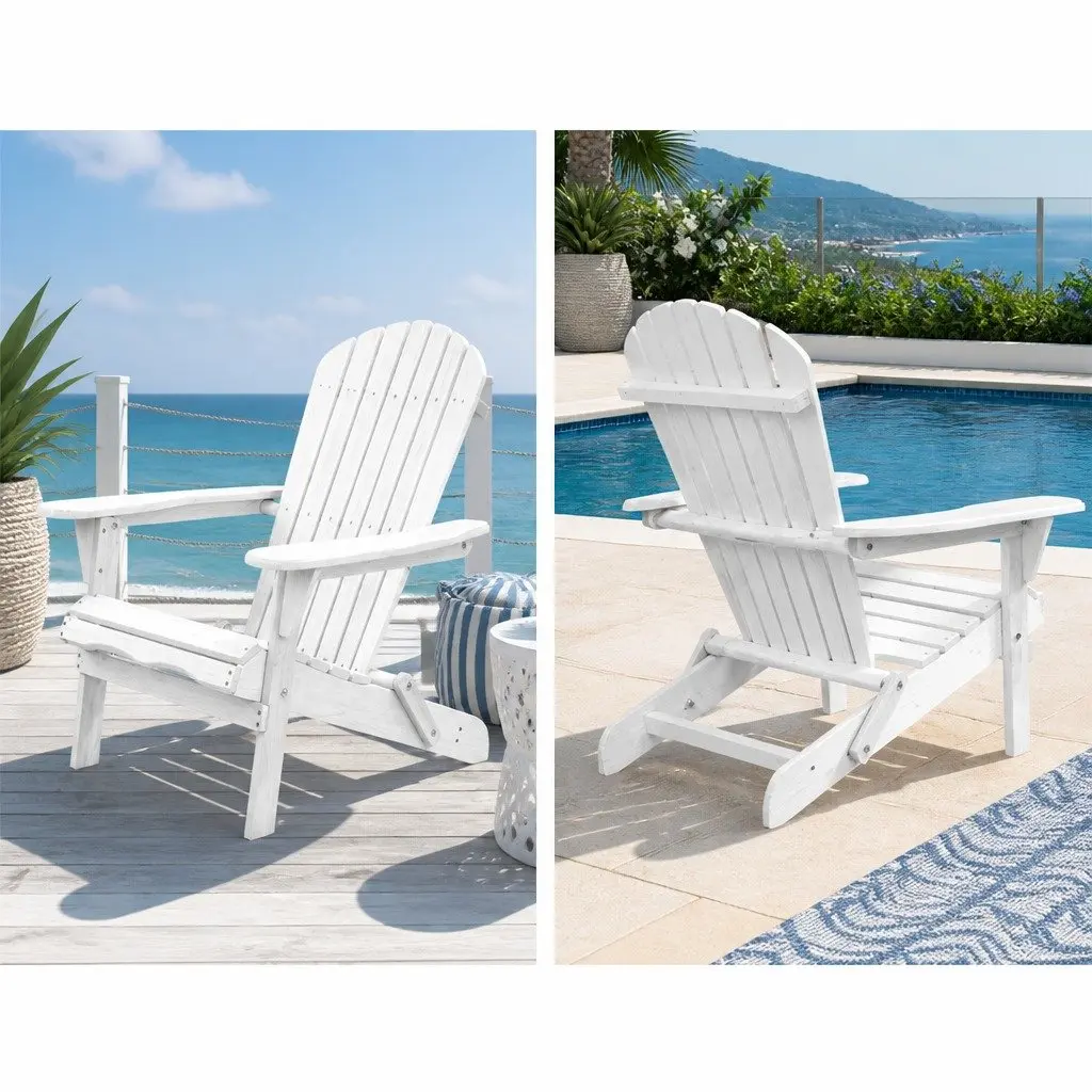 3 Piece Adirondack Outdoor Chair and Side Table Set Foldable Wooden White