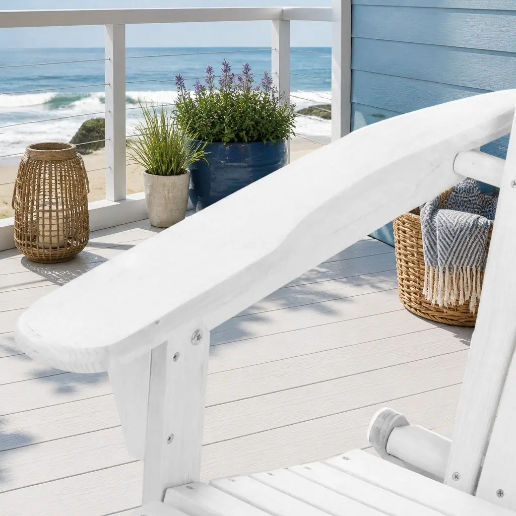 3 Piece Adirondack Outdoor Chair and Side Table Set Foldable Wooden White