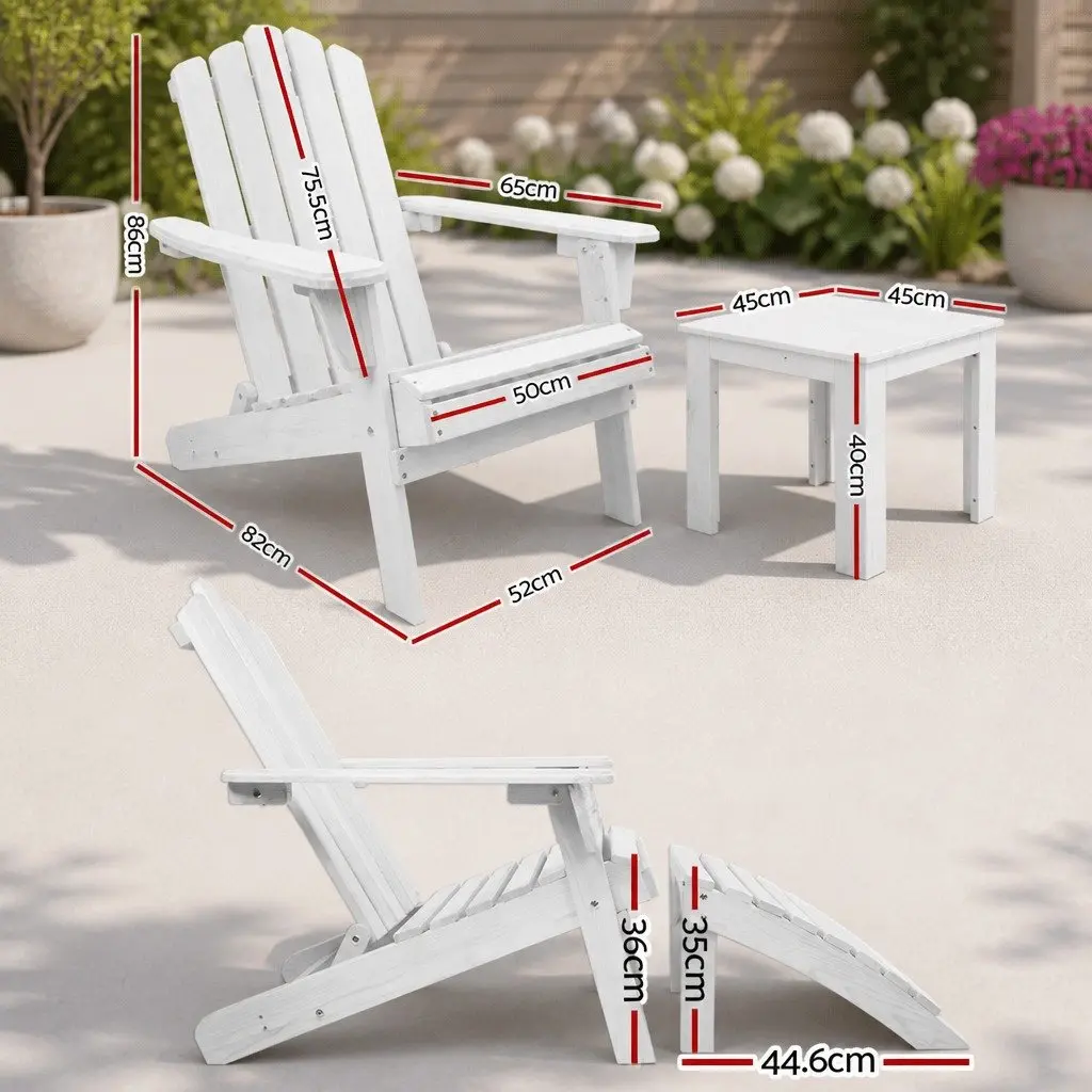 Adirondack Lounge Set Fir Wood 5 Piece White Outdoor Furniture