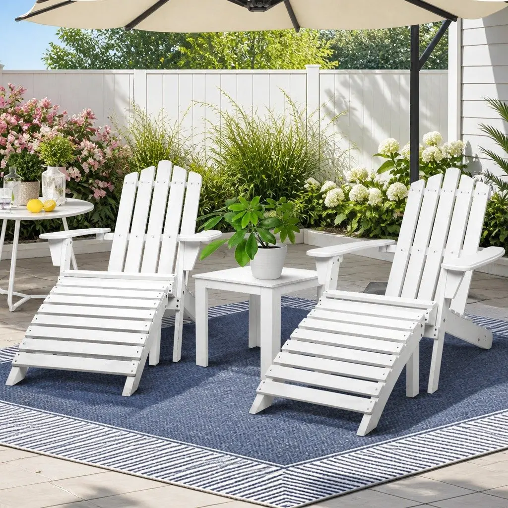Adirondack Lounge Set Fir Wood 5 Piece White Outdoor Furniture