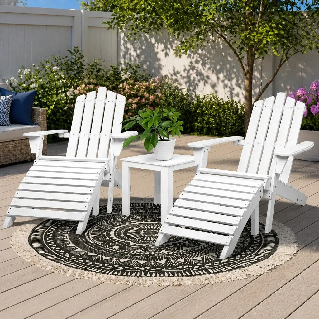 Adirondack Lounge Set Fir Wood 5 Piece White Outdoor Furniture