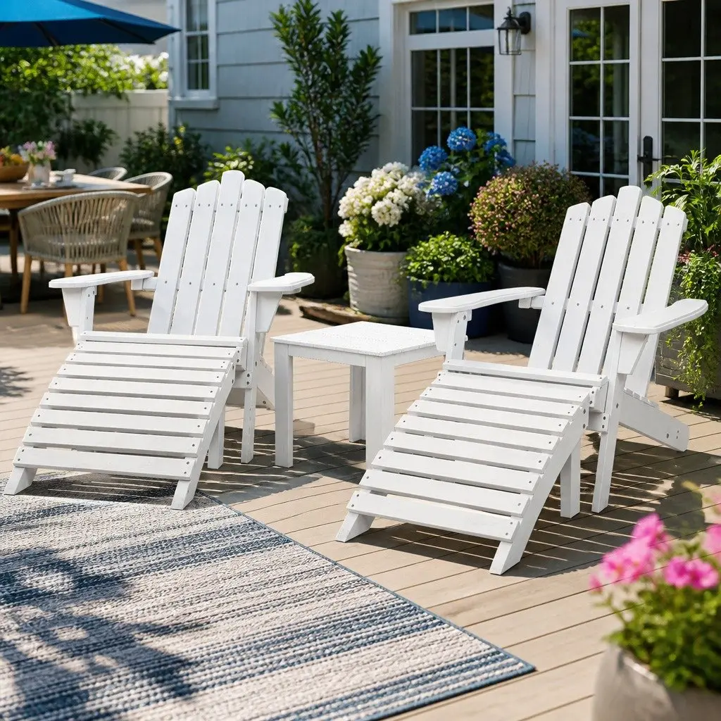 Adirondack Lounge Set Fir Wood 5 Piece White Outdoor Furniture