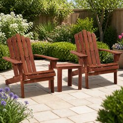 Durable 3 Piece Adirondack Wooden Outdoor Chair Set