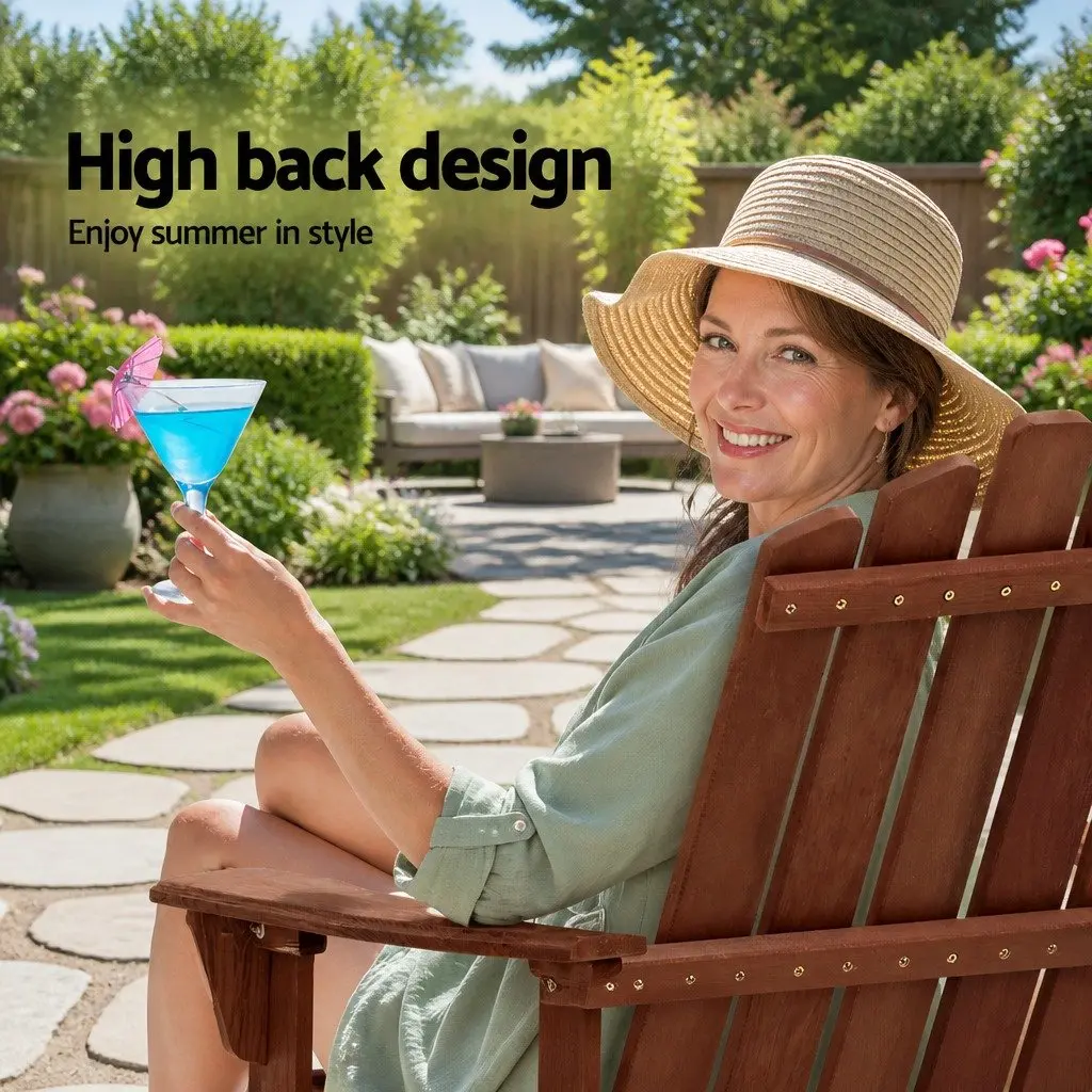 3 Piece Adirondack Fir Wood Outdoor Lounge Chair and Side Table Set Brown