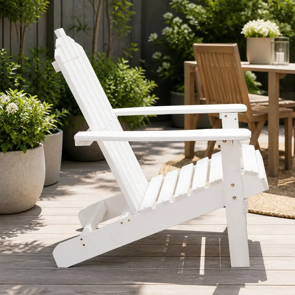 Adirondack Chair Fir Wood 52cm x 82cm x 86cm White High Back
