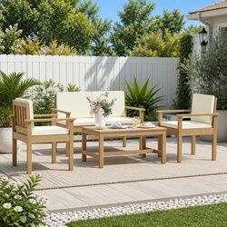 Sturdy 4-Piece Outdoor Sofa Set with Cushions & Table