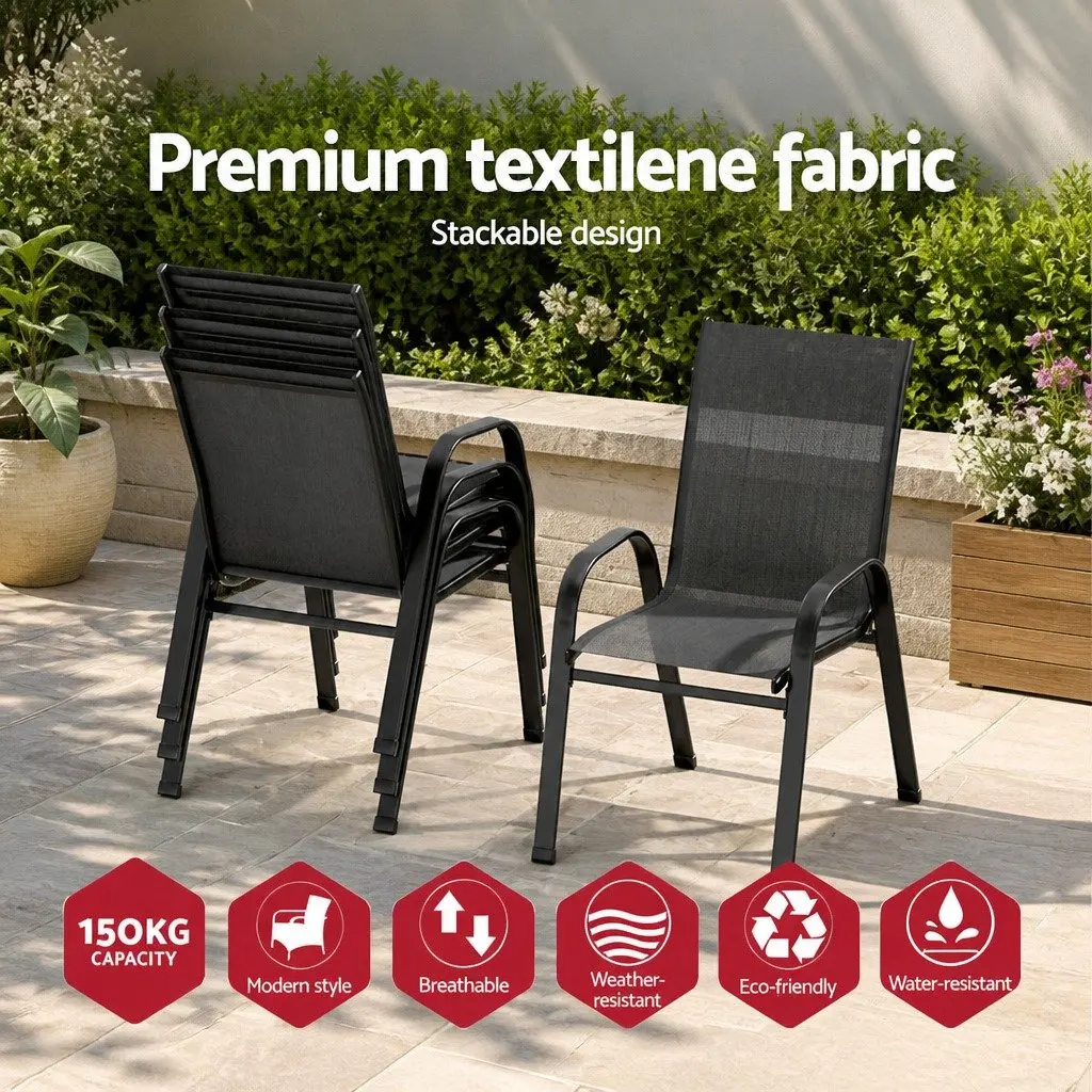 Outdoor Dining Chairs Steel Textilene Fabric 56cm x 70cm x 90cm Black 6 Piece