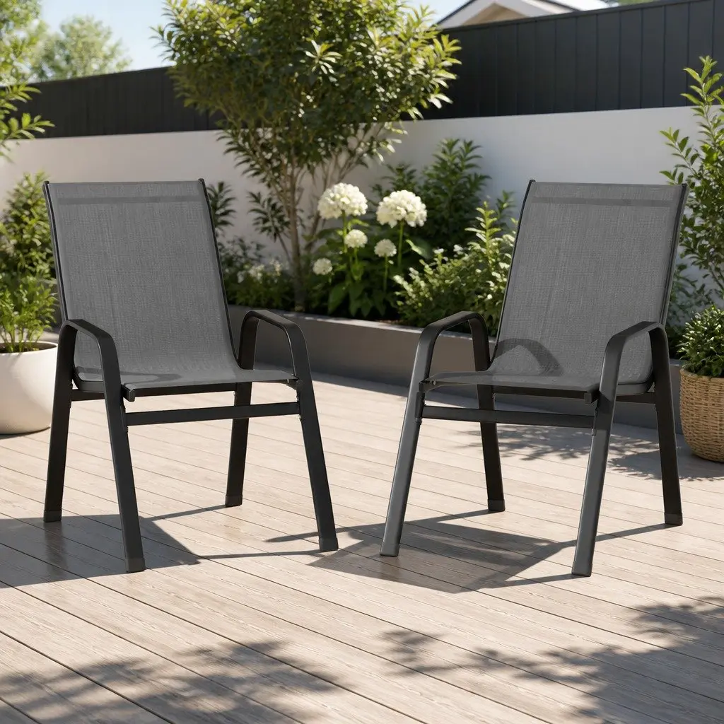 Stackable Outdoor Dining Chairs Grey Patio Set