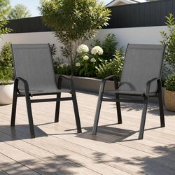 Durable Stackable Outdoor Dining Chairs Grey Patio Set